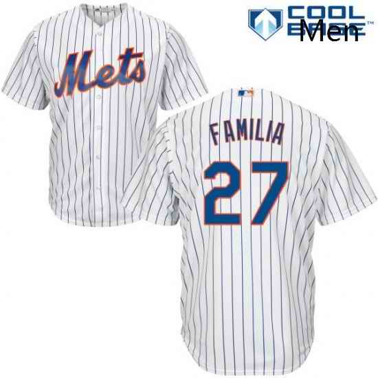 Mens Majestic New York Mets 27 Jeurys Familia Replica White Home Cool Base MLB Jersey